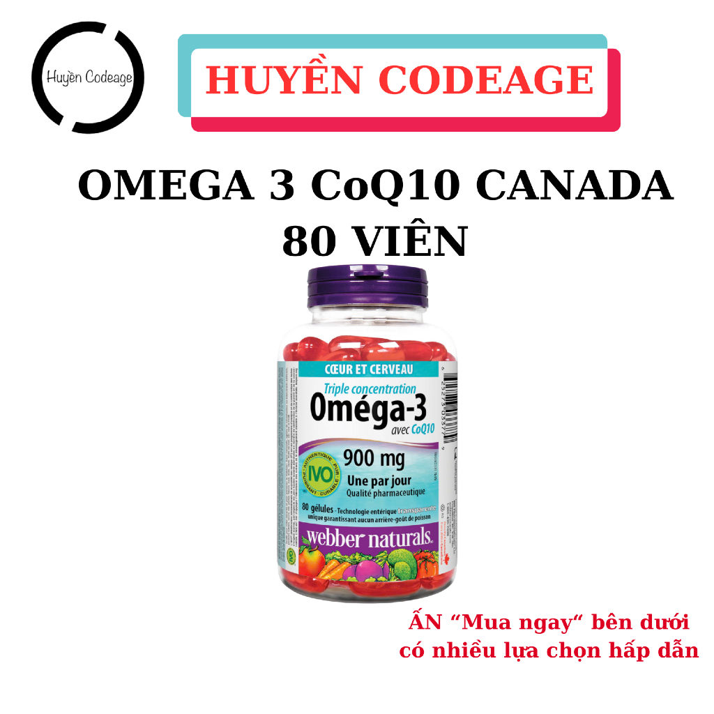 Viên Omega 3 COQ10 Triple Strength Webber Naturals - hộp 80 viên - Huyền Codeage