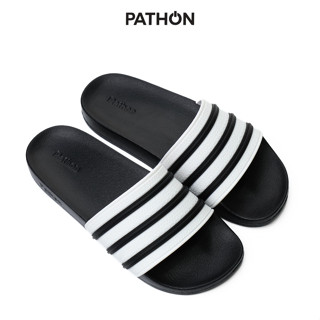  Dép nam nữ quai ngang slipper Pathon quai PVC và đế IP đen quai sọc đen trắng SD38 PATHON STORE 