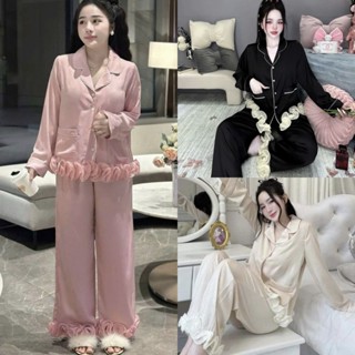  Đồ ngủ tiểu thư babydoll tay dài quần dài mặc nhà sang trọng chất lụa latin Đồ bộ nữ cao cấp 