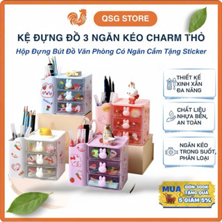  Hộp Đựng Bút Đồ Văn Phòng 3 Ngăn Kéo Charm Thỏ Dễ Thương – Kệ Đựng Đồ Để Bàn Có Ngăn Cắm Bút Trang Trí Cho Bàn Học 