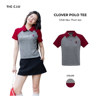 Áo polo tay ngắn phối sọc in hình thêu THE C.I.U - Clover Polo Tee
