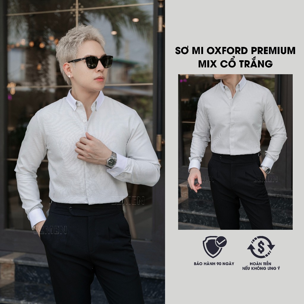 Sơ Mi  N Luxury Kẻ  EZMEN Phối Cổ Phong Cách Chất Liệu Vải Lụa Chống Nhăn, Thoáng Mát