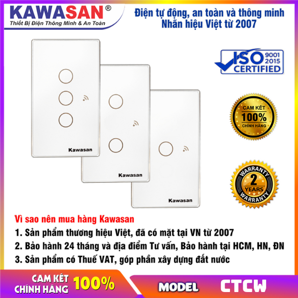 Công Tắc Cảm Ứng Chạm Wifi Mặt Chữ Nhật Màu Trắng CT1CW/CT2CW/CT3CW BH 24 THÁNG (có xuất VAT)