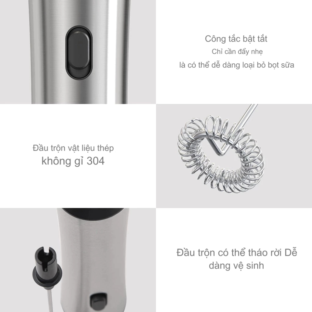 Máy Đánh Trứng XM Youpin Tạo Bọt Cafe Tặng 2 Đầu Trộn Công Suất 10W Chất Liệu Thép 304 Không Gỉ