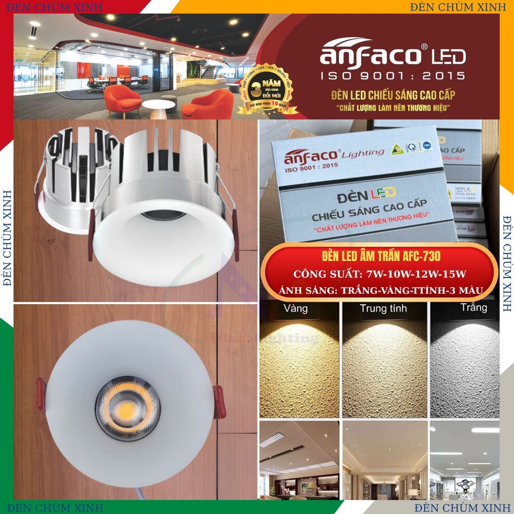 [ ĐÈN CHÙM XINH ] Đèn led âm trần, đèn led downlight chính hãng ANFACO AFC-730/7W/10W/12W/15W