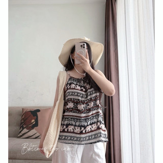 𝐁𝐁𝐭𝐢𝐦𝐞𝐬 𝐓𝐡𝐨̂̉ 𝐂𝐚̂̉𝐦 🌼 SET Áo yếm 2 dây + quần đùi lanh thổ cẩm freesize <70kg vừa