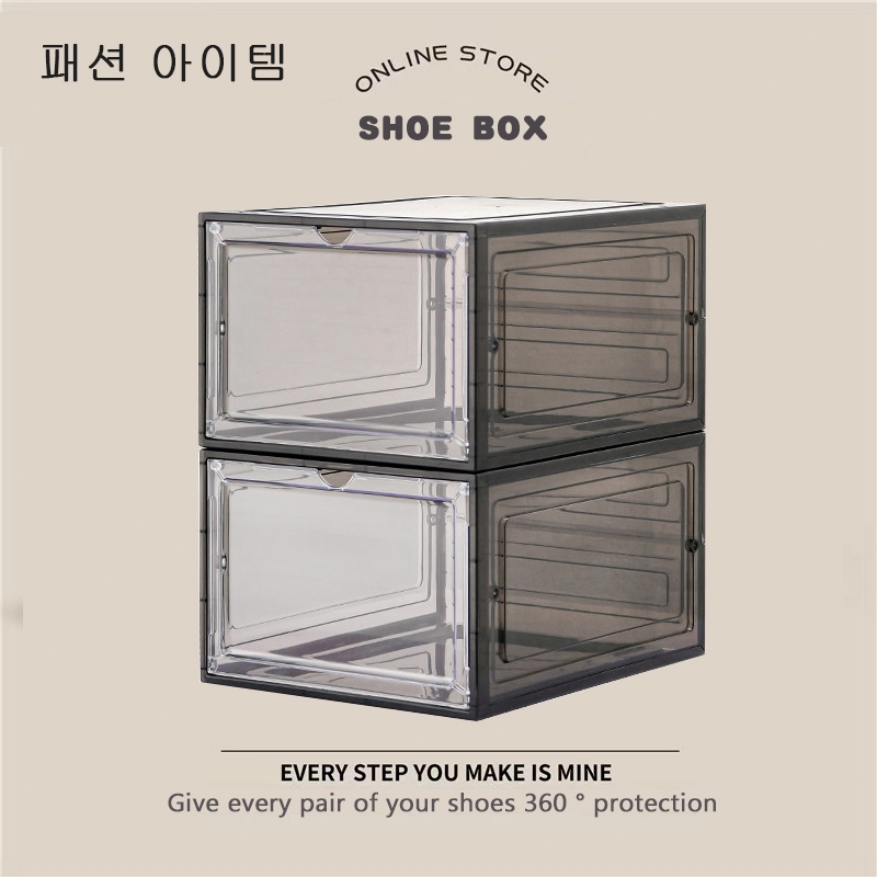 Hộp Đựng Giày Nhựa Cứng Cửa Trong Suốt Nam Châm Size Lớn Nắp Kính Mica 34x27x19cm Bảo Vệ 360 Độ Cho 