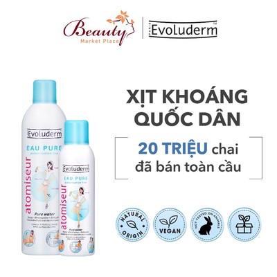 Bộ nước xịt khoáng Evoluderm dưỡng da, cấp ẩm tức thì, làm dịu da 400ml và 150ml