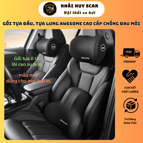 ( AWESOME) Gối Tựa Đầu Ô Tô Tựa Lưng Cao Cấp Chất Liệu Cao Su Non Chống Đau Mỏi Chống Thấm Mồ Hôi Co