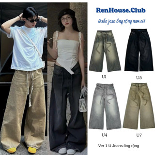 Quần Jean Nam Nữ Ống Rộng Denim Cotton Phối Dây, Quần Bò Ống Suông Wash Form Thụng Unisex - FLAV BAGGY JEANS