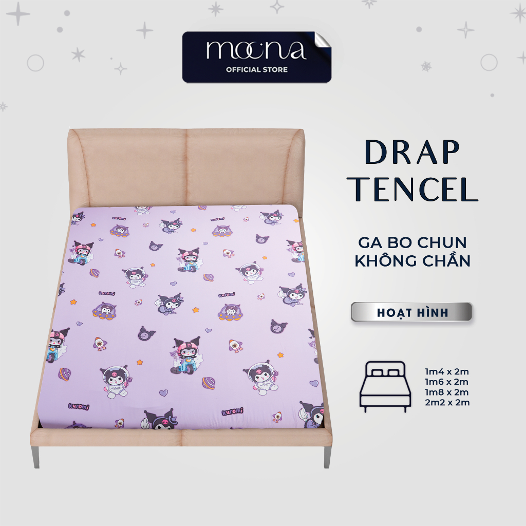 Ga giường lụa Tencel hoạt hình Moona Bedding, drap bo chun trải nệm lẻ, ra đệm, lụa tencel satin