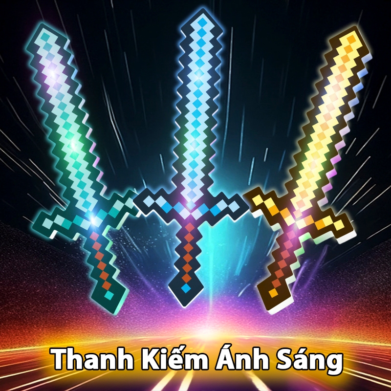 Đồ Chơi Kiếm Phát Sáng MineC, Kiếm Nhựa MineC, Rìu Nhựa MineC, Kiếm Rìu Kim Cương, Vàng