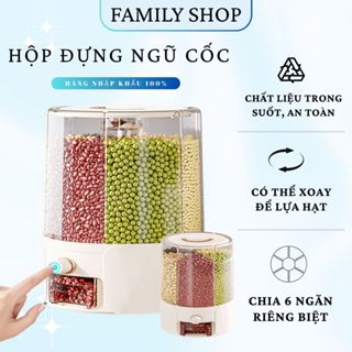 Hộp Đựng Ngũ Cốc, Thùng Đựng Hạt Ngũ Cốc Đa Năng, Thông Minh 6 Ngăn Xoay 360°, Bảo Quản Gạo/Hạt/Cà Phê Khô