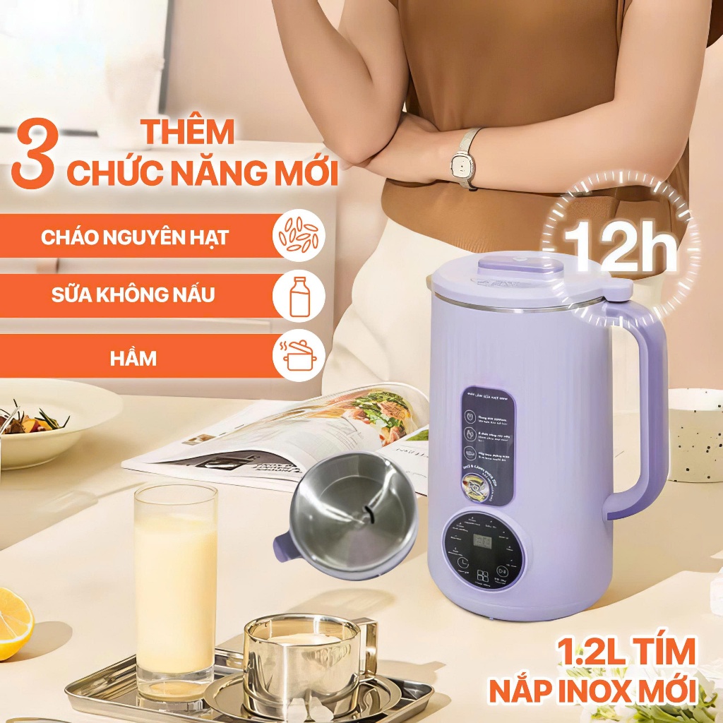 Máy làm sữa hạt mini 0.8- 1.2L 1.8L máy nấu sữa đâu nành đa năng tiếng Việt