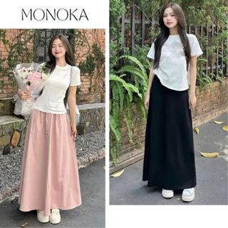 Set áo thun trắng baby tee cộc tay + chân váy dài maxi Bộ đồ nữ áo phông trơn đầm basic đi học đi chơi T160G MONOKA SHOP
