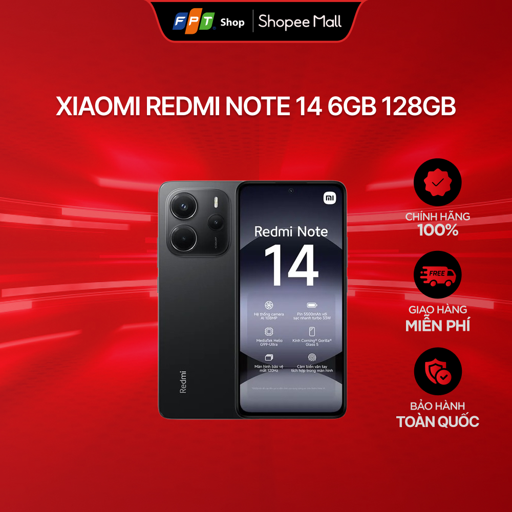[Chỉ GH tận nơi] Điện Thoại Xiaomi Redmi Note 14 6GB 128GB, Bảo hành 18 tháng