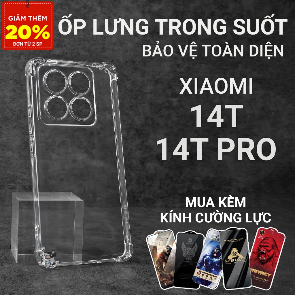 Ốp lưng Xiaomi 14T, 14T Pro 5G Cowcase trơn trong suốt | Ốp điện thoại Xiaomi dẻo bảo vệ camera đt t