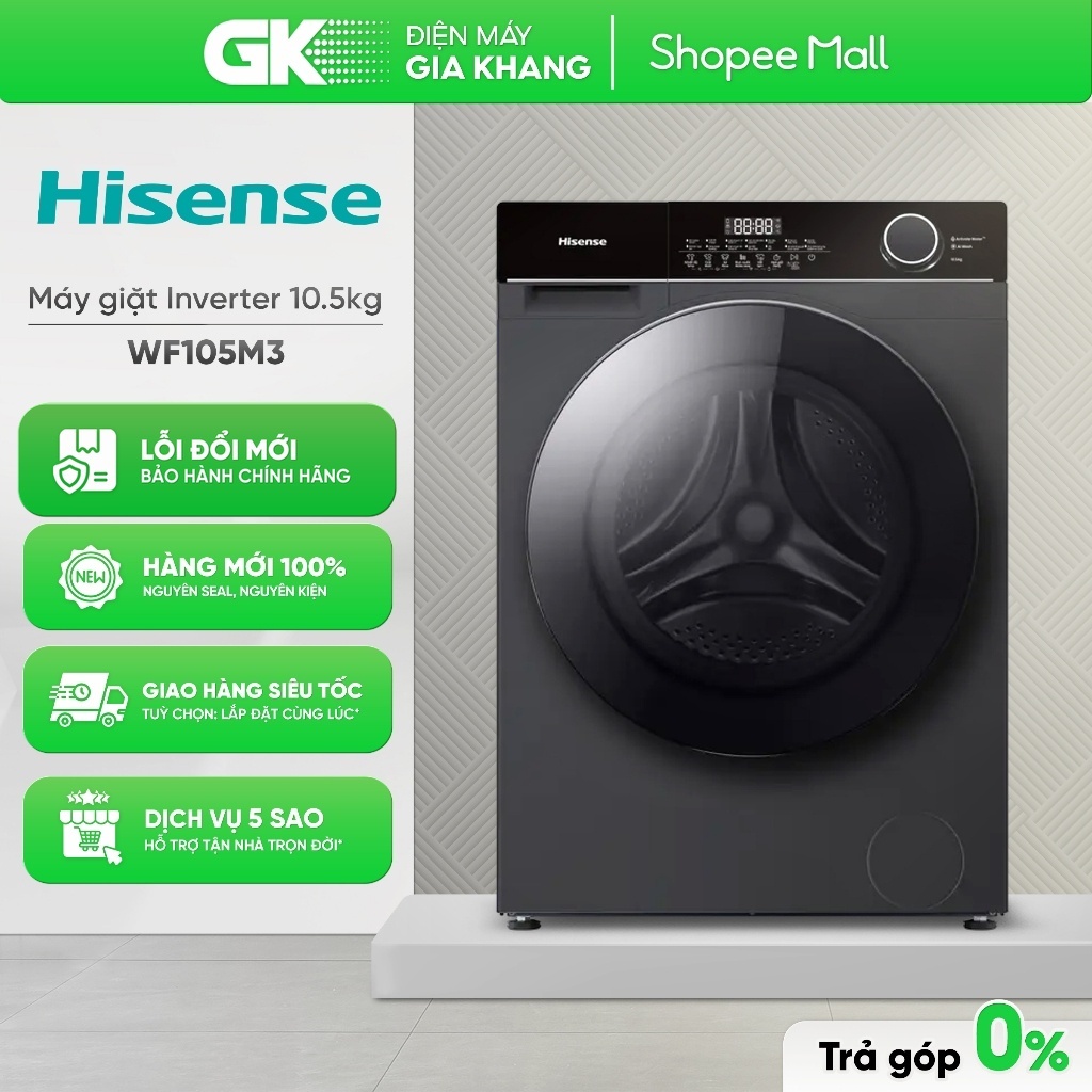 WF105M3 - Máy Giặt Hisense Inverter 10.5 Kg - Máy Giặt Cửa Trước [Toàn Quốc]