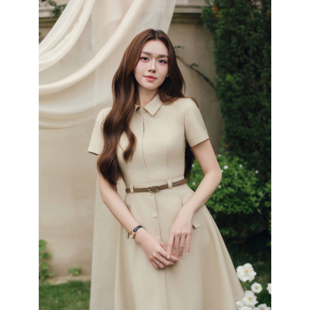 (QUIET BLOOM)  Váy dáng xòe chất liệu cao cấp cổ kéo khóa túi giả, thời trang thiết kế nữ Calie VX276 | BigBuy360 - bigbuy360.vn