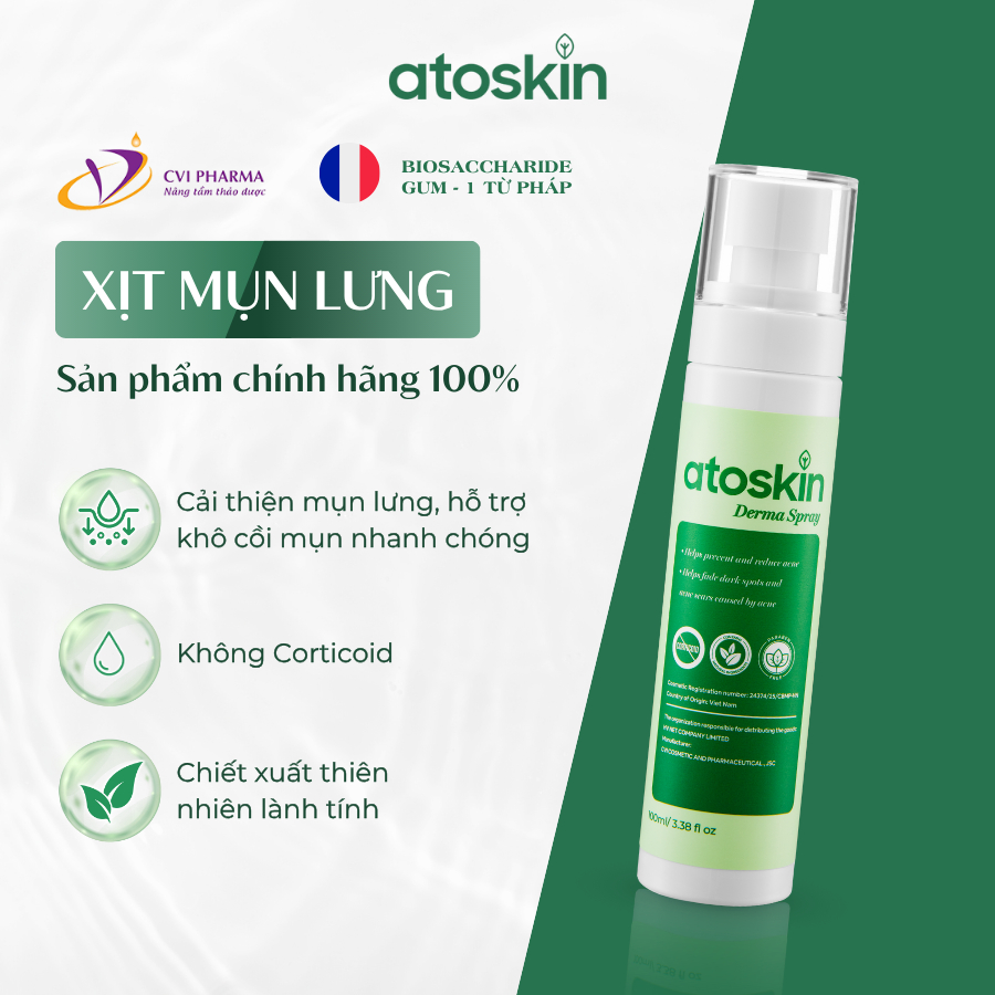 [Atoskin] Xịt Mụn Lưng – Hỗ Trợ Giảm Mụn Viêm, Mụn Mủ, Khô Cồi Dưỡng Da Mịn Màng