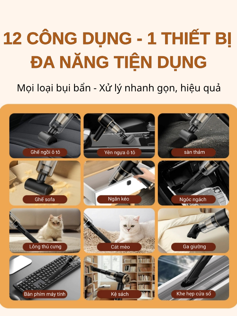 Máy hút bụi cầm tay không dây dodoto Lux air v3, hút lông thú cưng