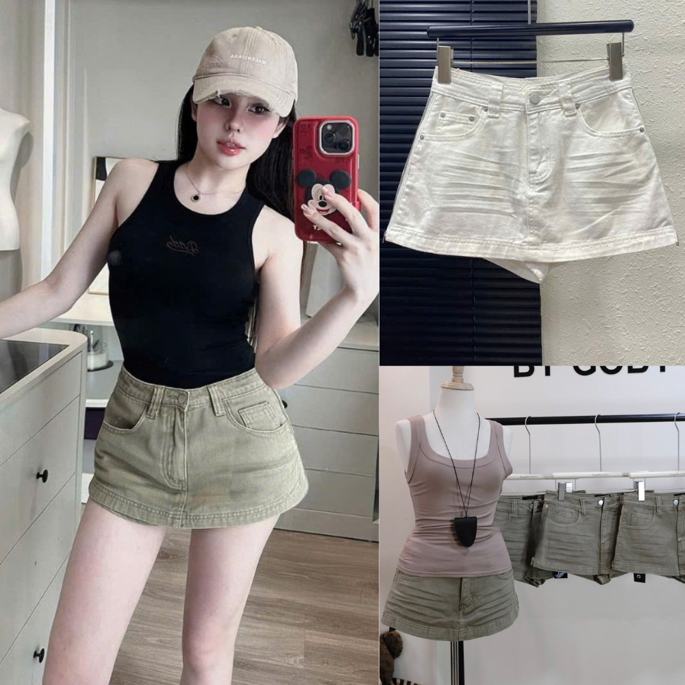 Chân Váy Bò Nâu MIAA Dáng A Form Siêu Đẹp Dễ Mix Cạp Cao Siêu Tôn Dáng , Chân Váy Bò Dáng A Cao Cấp