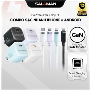  Combo Sạc Nhanh Salaman Củ GaN 20W 30W Kèm Dây Sạc nhanh SF – Tương Thích Mọi Dòng IC Bảo Vệ 5 Lớp 