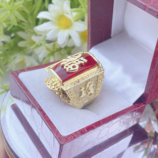  Nhẫn Nam Chữ Phước Bản Dài Đá Đỏ Mạ Vàng 18k Bền Đẹp Sang Trọng 