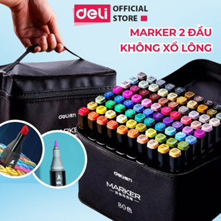 Bút Màu Marker Deli Hai Đầu Kèm Túi Vải Và Đế Cắm Bút Nhiều Loại - Bộ Bút Marker Chuyên Nghiệp Tô Manga Anime Mỹ Thuật