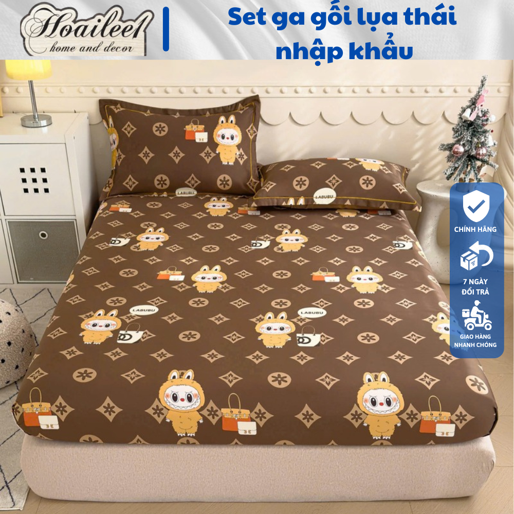 (Hàng nhập)Bộ ga gối lụa thái 3 món siêu mềm mịn set Ga Gối thoang mát họa tiết lụa cao cap thoáng m