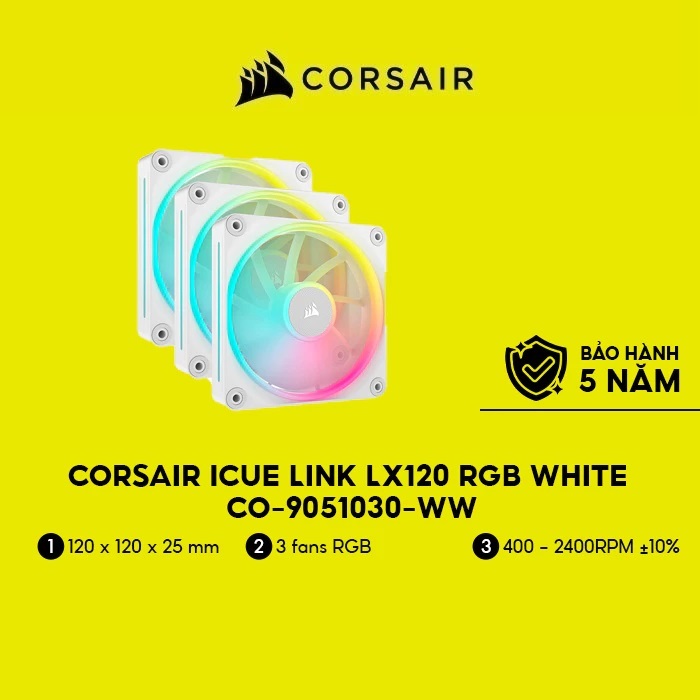 Bộ 3 quạt máy tính Corsair iCUE LINK LX120 RGB White - CO-9051030-WW