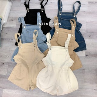 nhatran - Quần yếm jean nữ phom short ngắn chất denim hai bên bo chun