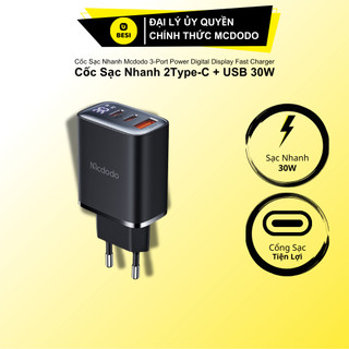  Cốc Sạc Nhanh Mcdodo 30W Đa Năng 3 Cổng | 2 Type-C + 1 USB Màn Hình Kỹ Thuật Số 