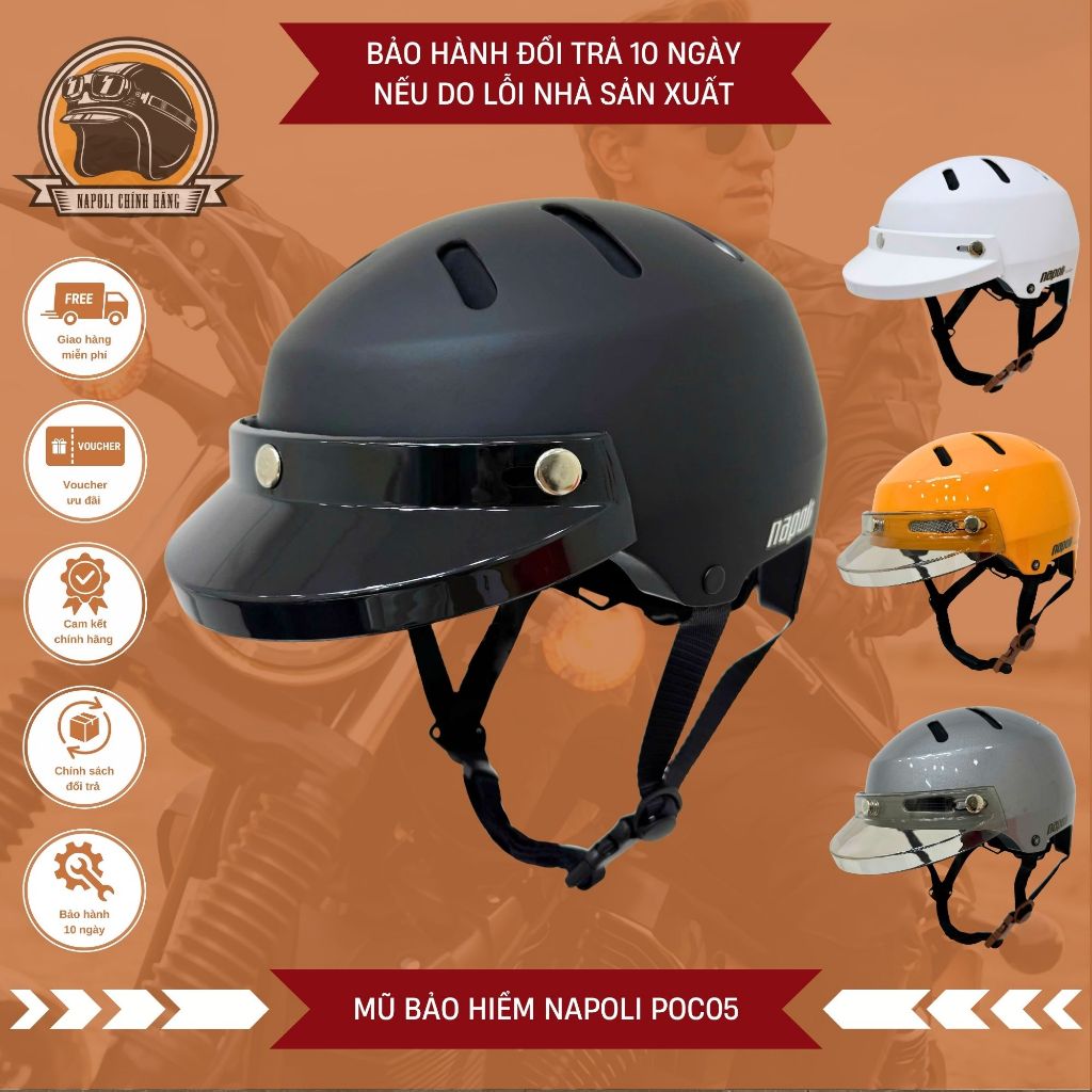 Mũ Bảo Hiểm Napoli Nửa Đầu Có Lưỡi Trai Round [CHÍNH HÃNG][FREESHIP] - Nón Bảo Hiểm Xe Đạp 1/2 POC05