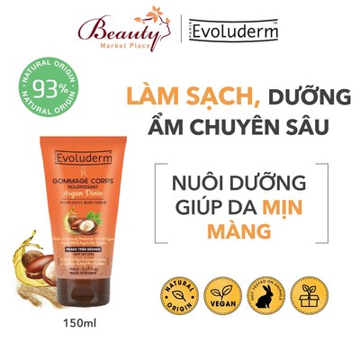 Gel tẩy tế bào chết toàn thân Evoluderm tinh chất Argan cho da mềm mịn 150ml