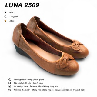  Giày đế xuồng nữ 3p Lunashoes 2509 mũi tròn da thật có nơ cao cấp dễ đi kiểu Hàn quốc giầy trung niên cho mẹ 