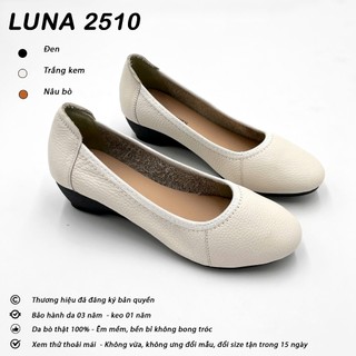  Giày xuồng nữ 3p mũi tròn da bò thật LUNASHOES 2510 bảo hành 2 năm cao cấp dễ đi kiểu Hàn quốc nhiều màu 
