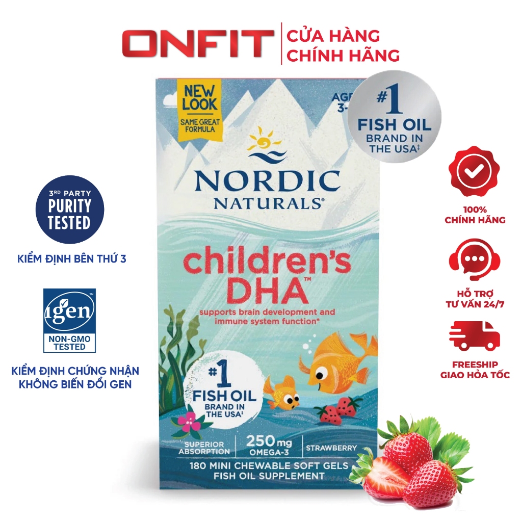 Viên Dầu Cá Cho Bé Nordic Naturals Children's DHA Vị Dâu, Sáng Mắt, Phát Triển Trí Não | ONFIT