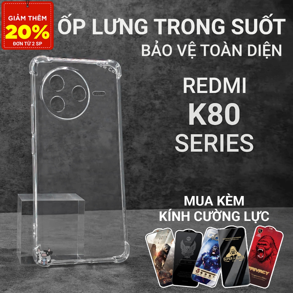 Ốp lưng Redmi K80, K80 Pro, K80 Ultra 5G Cowcase trơn trong suốt | Ốp lưng điện thoại Xiaomi dẻo bào