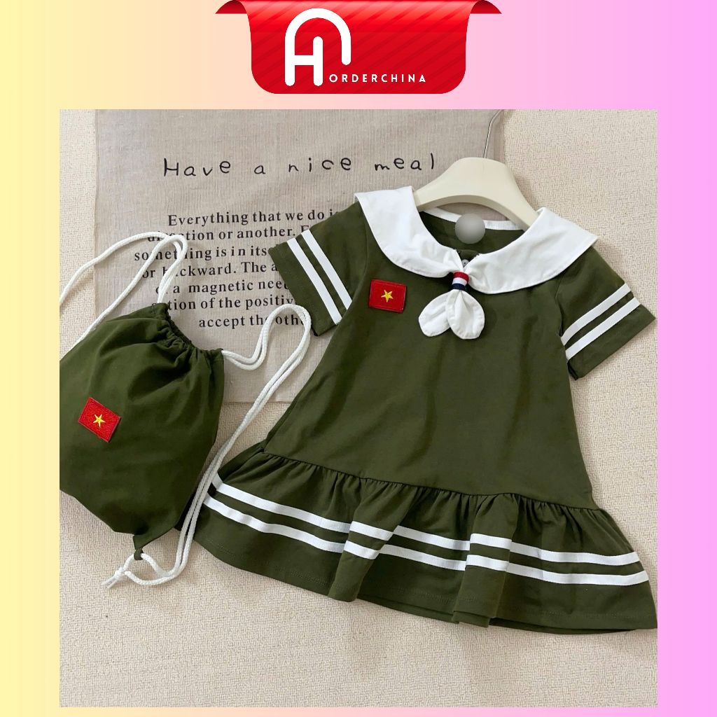 Set thủy thủ đính cờ đỏ sao vàng tặng kèm túi cho bé trai bé gái chất cotton mềm mịn - HNOrderChina