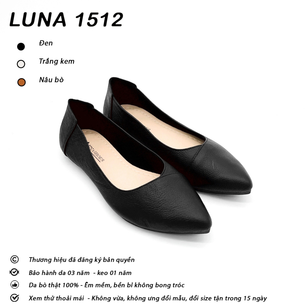 Giày búp bê nữ đế bệt LUNASHOES 1512 màu đen đỏ trắng nâu fullsize bảo hành 24 tháng 1 đổi 1 đế tpr 