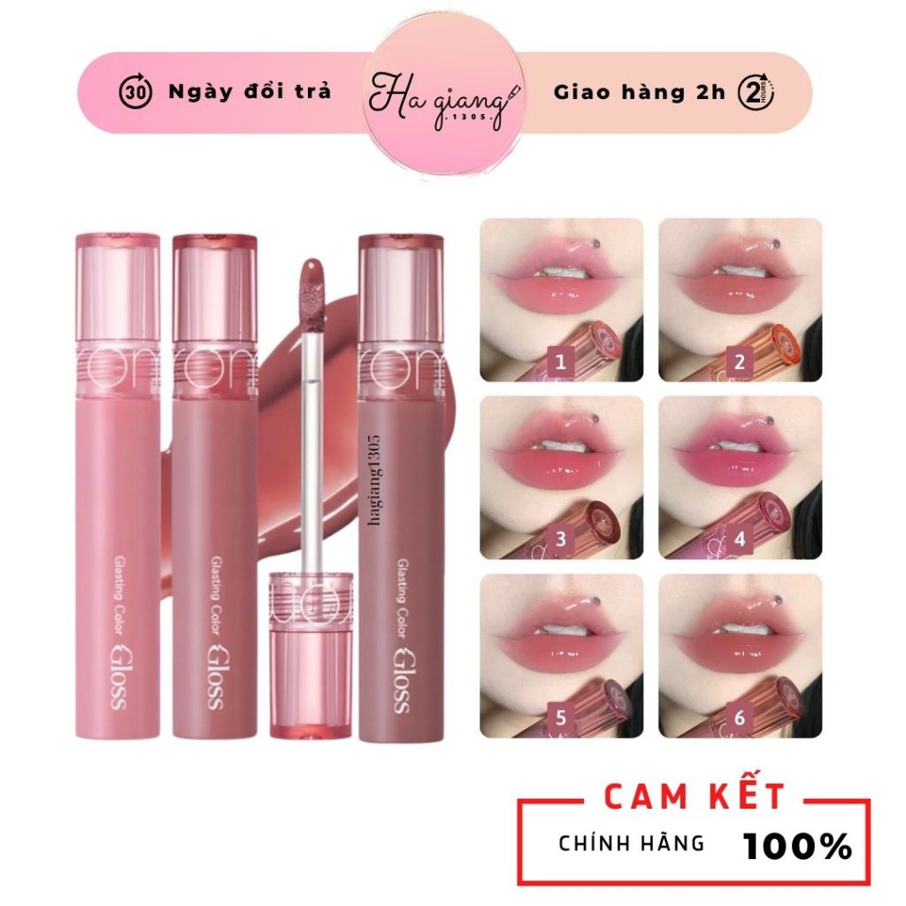 Son Tint Bóng Romand Glasting Color Gloss Lâu Trôi, Căng Mọng Đôi Môi 1,2,3,4,5,6,7,8