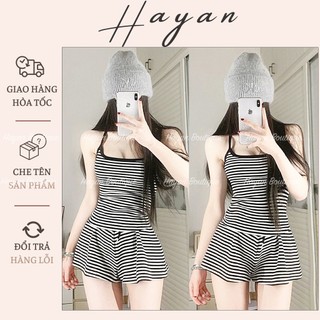  HT29n Đồ ngủ 2s sexy thun cotton croptop kẻ sọc dễ thương,Bộ pijama hotgirl tôn dáng HT29n 