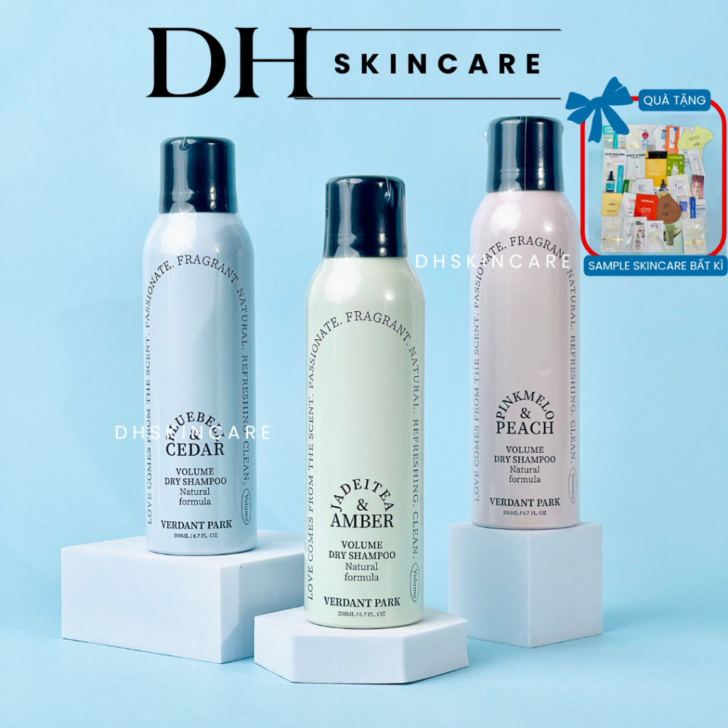 Xịt khô phồng tóc VERDANT PARK 200ml dầu gội khô kiềm dầu mùi Đào Pinkmelo Peach