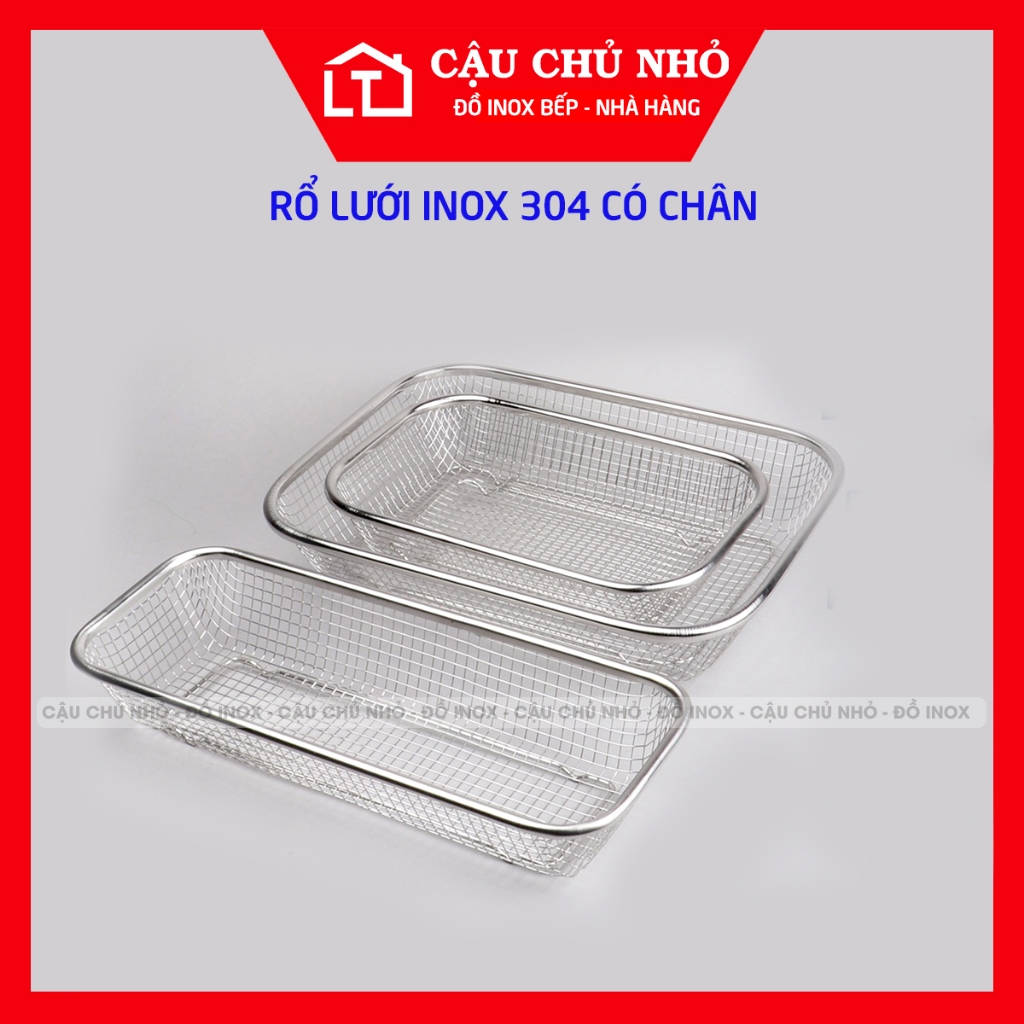 rổ lưới inox 304 có chân, giá inox ráo dầu, nước CẬU CHỦ NHỎ, rổ inox lưới to đựng đồ, rau củ, đũa