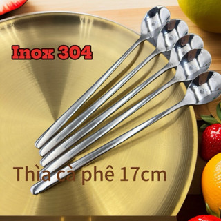 Inox 304 Set 5 Thìa Cà Phê Giot Nước Bạc 17cm Muỗng Ăn Kem Trà Sữa Trà Đào Đẹp Lung Limh