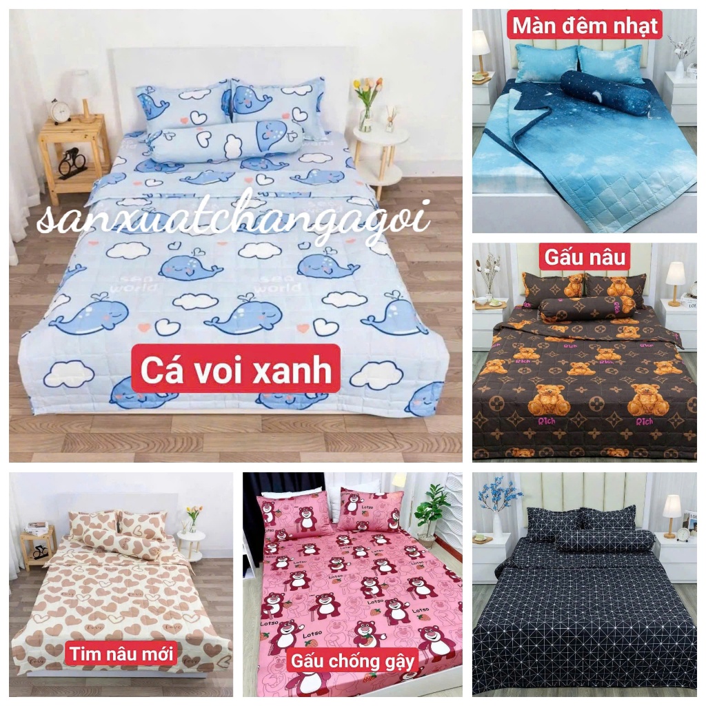 Bộ ga gối,ga trải giường poly 1m 1m2 1m4 1m6 ga giường kèm 2 vỏ gối nằm,mẫu  ziczac 5 màu