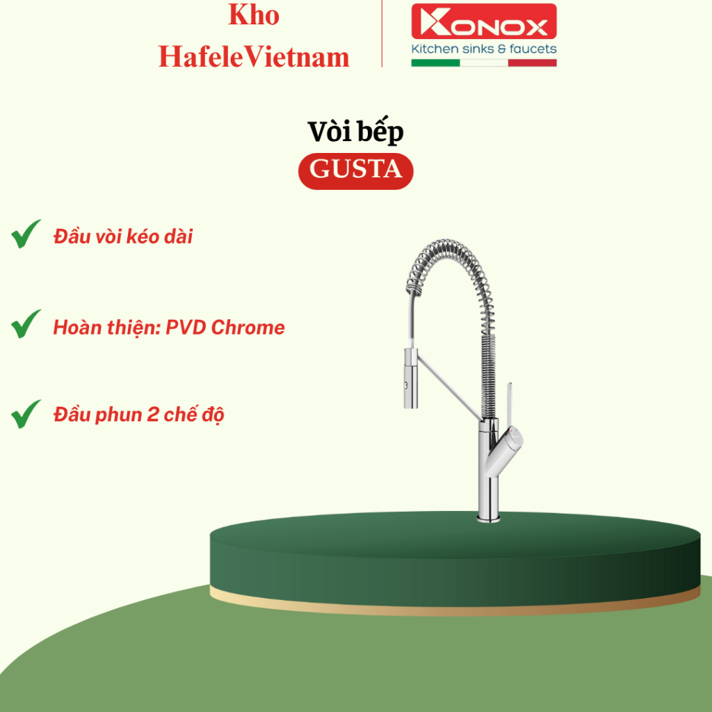 Vòi Rửa Bát Konox Gusta Chrome – Thân Mềm Linh Hoạt, Hiện đại - KHVN