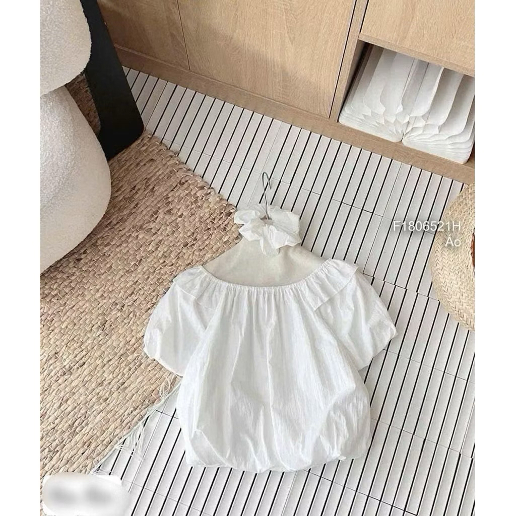 (PASS QUẦN ÁO) Áo cổ thuyền tay ngắn bo bồng dáng bí trắng trơn