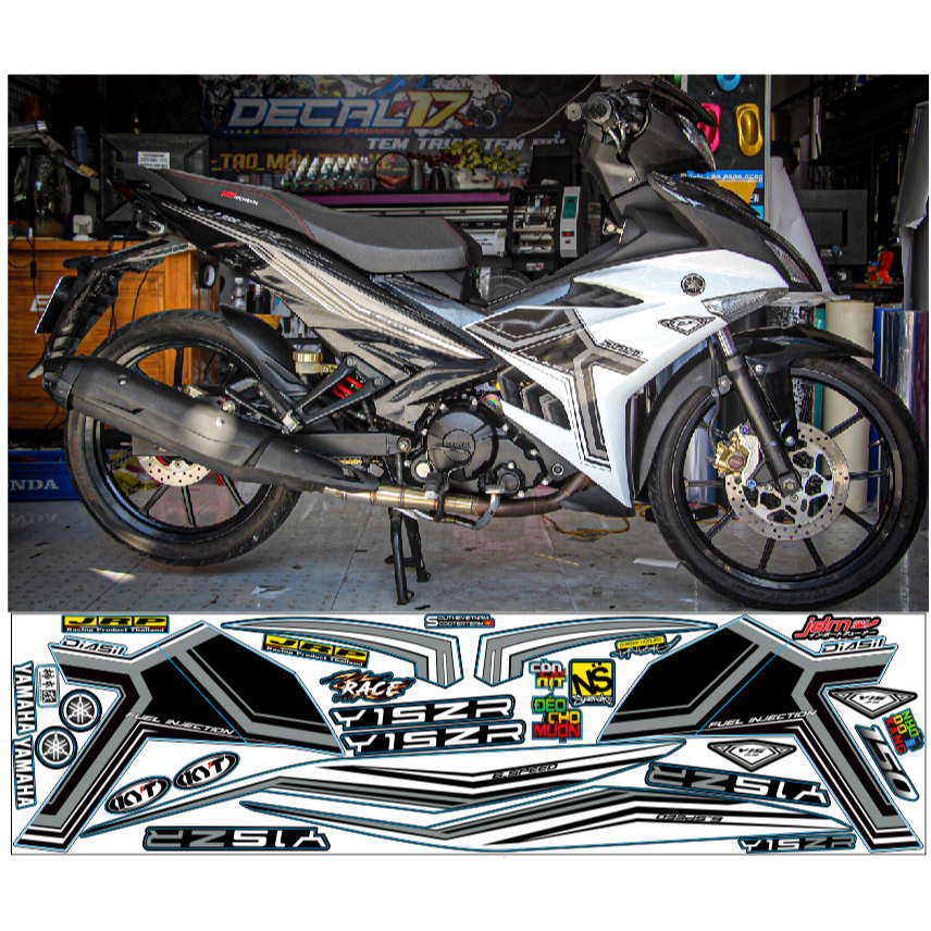 TEM CHẾ EXCITER 150 Y15zr dán xe trắng đen - TEM KIỂNG EXCITER 150 xe trắng 